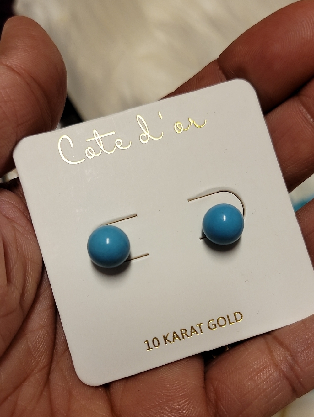 10k Blue Turquoise Ball Stud Earrings - 10 Karat Gold